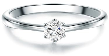 Trilani Damen-Solitärring Sterling Silber Zirkonia weiß im Brillantschliff - Verlobungsring Vorsteckring Trauring Silberring mit Stein