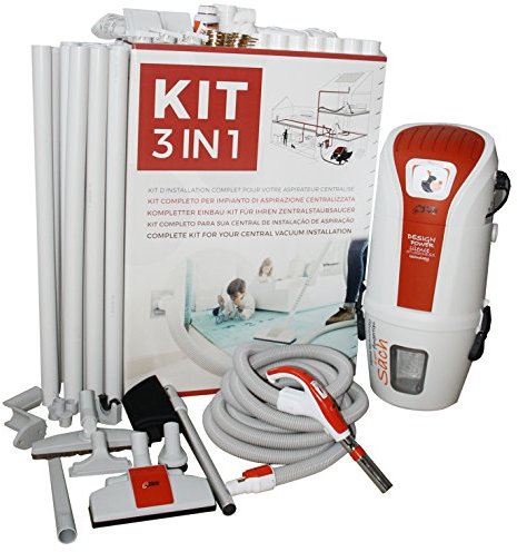 Centrale Aspirapolvere Set Vac Dynamic 1.6 con kit tubo flessibile 8 m, 3 Barattoli Di Aspirazione, 15 m tubo a vuoto e adatto per 350 m² wohn superficie