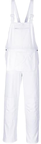 Portwest S810 Painters Bolton Bib and Brace Overalls Mens Cotton Dungarees Painting Decorating Workwear Kingsmill 305g Knee Pad Pockets 8 Pocket EN 14404 Machine Washable, White, XXL