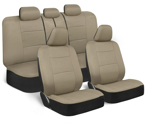 BDK PolyPro bilsätesöverdrag fullt set i solid beige – främre och bakre delad bänk bilsätesskydd, lätt att installera, universellt passande interiörtillbehör för bil, lastbil, skåpbil, SUV