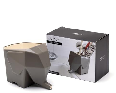 PELEG DESIGN Jumbo Scolaposate Elefante – Simpatico Scolatutto per Lavello con Sistema di Scarico Automatico, Portaposate Creativo e Igienico, Gadget da Cucina Originale, Grigio