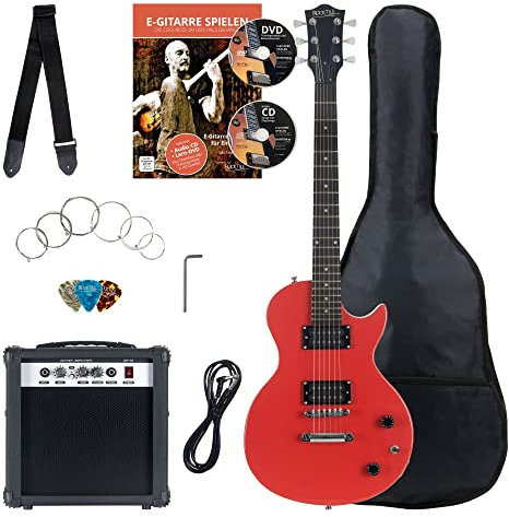 Rocktile Banger's Pack Komplettset E-Gitarre Single Cut Rot (Verstärker, Tasche, Kabel, Gurt, Plecs, Ersatzsaiten und Schule mit CD/DVD)
