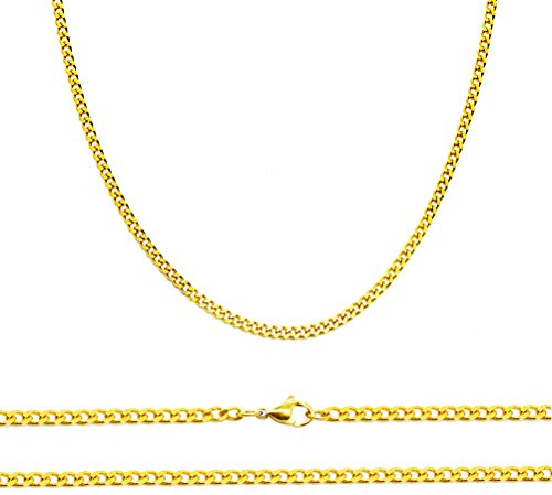 Aplstar Solid Gold Curb Chain Necklace 2mm thick 18ct Real Gold Plated 51cm