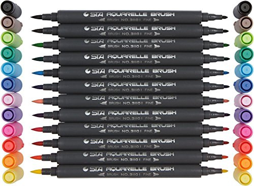 Yosoo 12/24/36/48 STA Art Markers Double Tip Brush Pens, Markers Touch Brush Sketch Pen Graphic Water Based Render for Adult Coloring Books for Artists Painting, Coloring, Sketching (12 Colors)
