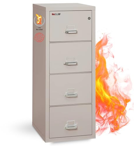 Fireking Fireproof Vertical File Cabinet (4 Letter Sized Drawers, Impact Resistant, Water Resistant), 52.25 H x 17.75 W x 25.06 D, Platinum