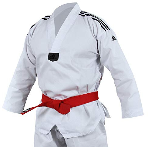 Adidas Dobok de Taekwondo Adi-Club à col noir, ADITCB02-160, blanc/noir, 160cm