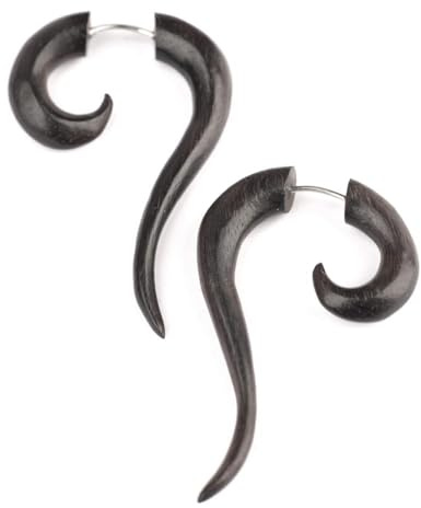 81stgeneration Orecchini a Spirale Lunghi in Legno con Finta Barella per Donna | Tribal Cheater Ear Tapers | Dilatatori Sintetici Boho Curved Talon per Uomo | Indicatori Falsi in Legno