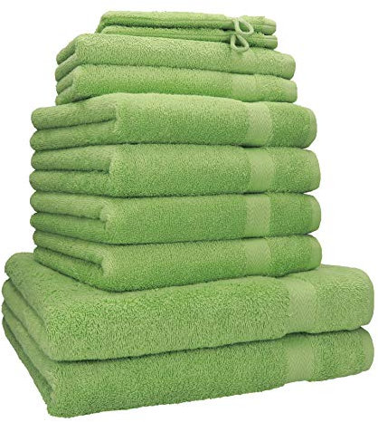 Betz Premium Handtuch-Set 10-teilig – 100% Baumwolle – Oeko-TEX® Zertifiziert – saugfähig&weich – 470g/m² – Duschtücher, Handtücher, Gästetücher & Waschhandschuhe Farbe apfelgrün
