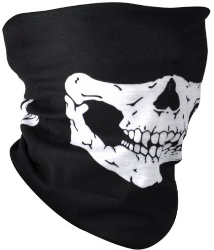 TRIXES Skull Multiway Half Face Mask Bandana – unisex ansiktsskydd – halsvärmare Snood – motorcykel, skidåkning, skateboard, paintball, sport – Halloween-modetillbehör, svart, M