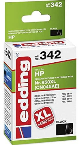 edding Druckerpatrone EDD-342 - Einzelpatrone - Schwarz - 75 ml - Reichweite 2890 Seite - Ersetzt HP 950XL (CN045AE), XL