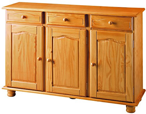 Moblit, Aparador 3 Puertas y 3 Cajones, Pino Macizo, Color Miel, Serie Canet 86x130x42 cm, (AltoxAnchoxFondo)