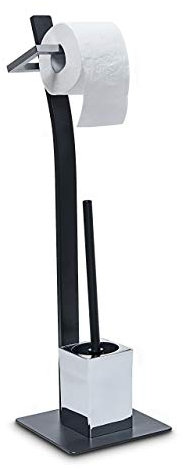 Relaxdays WC Garnitur GRAO HBT ca. 70 x 20 x 20 cm Bürstengarnitur grau mit Klobürste und Rollenhalter Metall WC-Ständer samt WC-Bürste schwarz und Bürstenhalter, Toilettenbürste, anthrazit