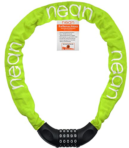 nean cykellås med siffror och hög säkerhetsnivå, cykelkedjelås, sifferkodslås, kedjelänk i härdat stål, 6 mm x 900 mm (neongrön)