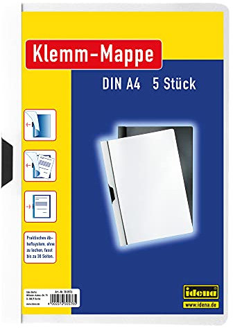 Idena 300576 - Klemmmappe DIN A4, 5 Stück, weiß (5)