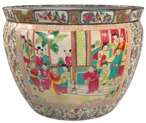 Red Lantern 12 Rose Medallion Porcelain Fishbowl Planter