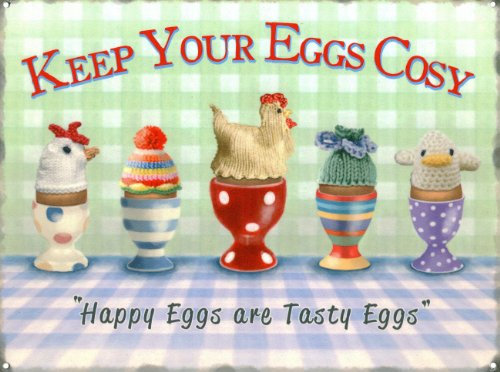 Food and Drink Tin Sign featuring Five Happy Cosy Eggs 40x30cm