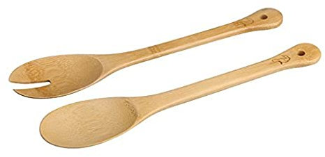 Fackelmann Set Posate da Insalata Tropical 34cm di bambù, Legno, Beige, 34 x 6.5 x 2 cm