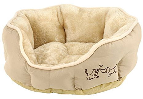 Dehner Cama para Perros y Gatos Sammy, Ovalada, Aprox. 45 x 40 x 14 cm, poliéster, Beige