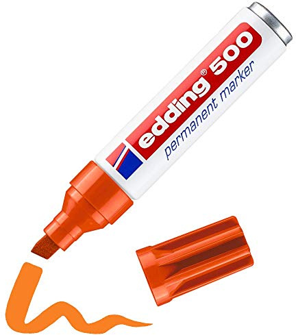 edding 500 Permanentmarker - orange - 1 Stift - Keil-Spitze 2-7 mm - wasserfest, schnell-trocknend - wischfest - für Karton, Kunststoff, Holz, Metall, Glas