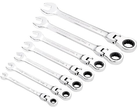 Draper 25396 Hi-Torq Metric Ratcheting Combination Spanner Set with Flexible Head, Blue, 7 Pcs