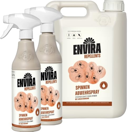 Envira Spinnen Abwehrspray 2 x 500 ml + 5 Liter - Spray mit Langzeitwirkung gegen Spinnen, Winkelspinnen, Kreuzspinnen, Weberknecht - Mittel gegen Spinnen in der Wohnung - Effektive Spinnenabwehr