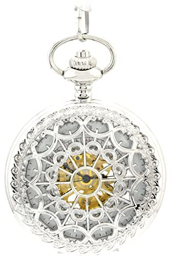 Infinite U Montre de Poche Mécanique pour homme femme, Toile d'Araignée Squelette Creux Acier Montre de Poche Mouvement Mécanique Argent