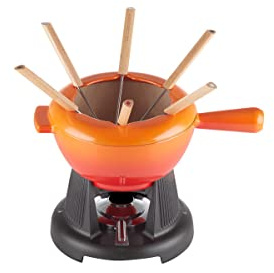 Le Creuset Set de fondue para queso de hierro fundido, Con 2 asas, tapa antisalpicaduras, quemador y 6 tenedores para fondue, Volumen 2 L, Volcanico, 60020000902460
