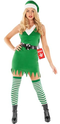 Fun Shack Womens Elf Costume Adults Green Christmas Santas Helper Festive Dress, Flirty Elf, Medium