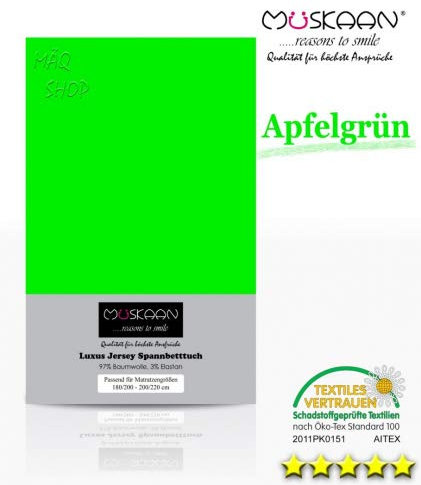 Müskaan Spannbettlaken Spannbetttuch Baumwolle mit Elastan Premium Marke für Wasserbetten 180x200-200x220, Farbe apfelgrün