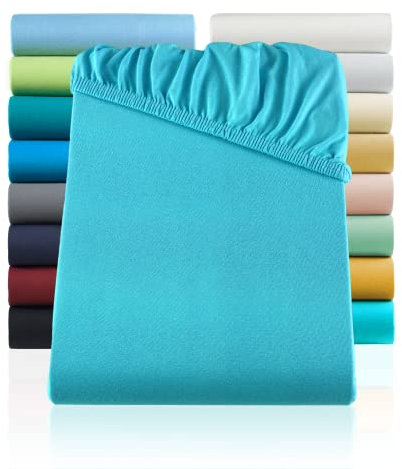 SHC by BaSaTex Jersey Spannbettlaken Bettlaken | Spannbetttuch Spannleintuch für Standardmatratzen aus 100% Baumwolle | 140x200-160x200 Farbe Türkis