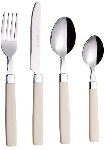 Exzact 16 Teiliges Besteckset/Edelstahl-Besteck - Rostfreier Stahl mit farbigen Griffen - 4 x Gabeln, 4 x Messer, 4 x Esslöffel, 4 x Teelöffel