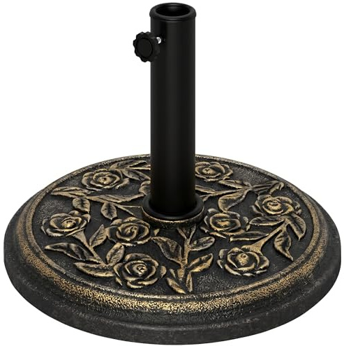 Outsunny Base para Sombrilla de Jardín de 9 kg Soporte de Parasol Redondo de Resina para Postes de 38mm/48mm Ø45,5x31 cm Bronce