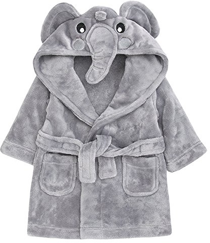 Baby Town Peignoir à capuche mignon pour bébé, Peignoir Enfant, en velours doux, motif animal - Gris - 24 mois