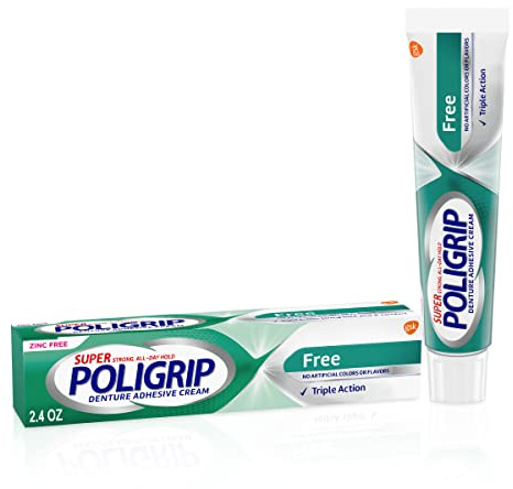 Super Poligrip Additive Free - Zinc Free Denture and Partials Adhesive Cream - 2.4oz