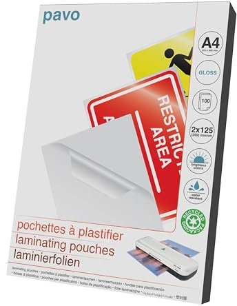 PAVO 8005710 Premium Laminierfolien, Format DIN A4, 2 x 125 micron, 100-er Pack