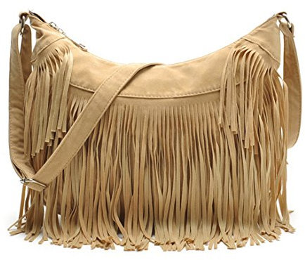 Aivtalk - Damen Fashion Fransentasche Handtasche Schultertasche Umhängetasche aus künstlichem Wildleder - Beige
