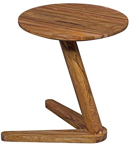 Wohnling Beistelltisch BOHA Massivholz Sheesham Design Wohnzimmer-Tisch 45 x 45cm rund Nachttisch Natur-Holz Landhaus-Stil