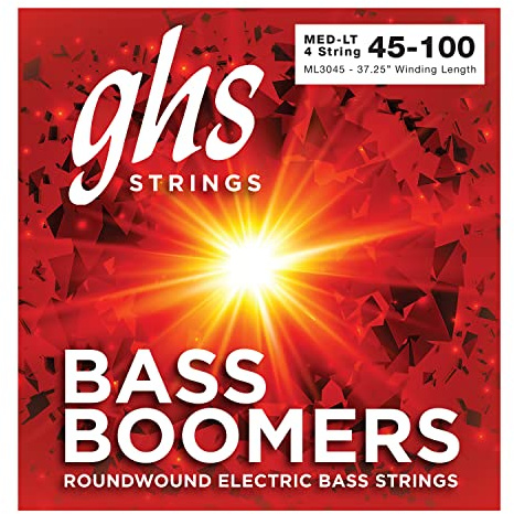Ghs Jeu de cordes pour basses électriques BASS BOOMERS - ML3045 - Medium Light - Longue Echelle - 045/100 Noir