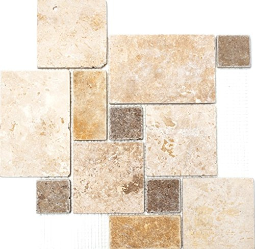 Mosaik Mini Pattern MIX TravertineTravertin natursten kök, mosaiksten format: 150 x 100/100 x 100/48 x 48 x 10 mm, bågstorlek:, 10 ark