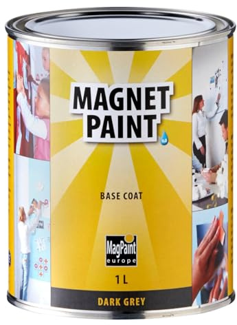 MagPaint - Magnetic Paint - Water Based Acrylic Paint - Strong Magnetic Pull - Perfect for Sticking Up Notes, Memos & Photos - Safe & Child-Friendly - Dark Grey - 2m² Coverage, 1L