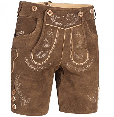 PAULGOS Herren Trachten Lederhose HK1 + Träger, Echtes Leder, Größe 52, Hellbraun