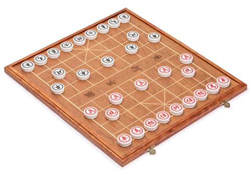 Yellow Mountain Imports Chinese Chess (Xiangqi) Set with Folding Rosewood Veneer Board (16.3-inch) and Acrylic Playing Pieces