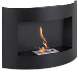 Stones Wall Mounted bioethanol Fireplace, Metal Stainless Steel, Black, 63x45x16 cm