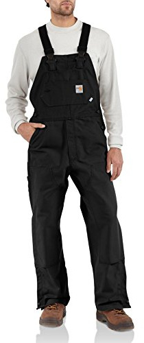 Carhartt Mens Flame Resistant Duck Bib Overalls and Coveralls Workwear Apparel, Black, 36W x 32L US