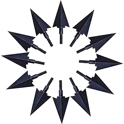 Huntingdoor 12Pcs Metal Archery Arrowheads Traditional Arrow Tips Hunting Points Black Arrow Head Crossbow Compound Bow Shooting Archery Broadheads