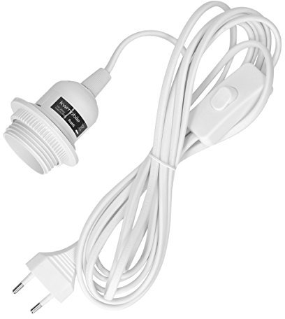 kwmobile E27 Lampenfassung mit Schalter - E27 Fassung Weiß mit 3,5m Netzkabel Schraubring Schalter - Lampenaufhängung Pendelleuchte Hängeleuchte