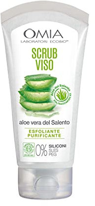 Omia, Scrub Viso Eco Bio Con Aloe Vera del Salento, Trattamento Esfoliante e Purificante, Per Pelli Normali e Miste, Senza Siliconi, Dermatologicamente Testato - Flacone da 75 ml