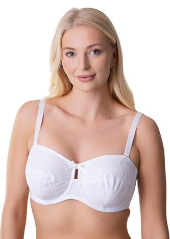 Camille Womens Multiway Strapless Bra | Non Padded & Underwired | Removable Matching & Clear Straps | Cross Back, Strapless, Halter, One Strap | Back Fastening for Extra Support | White 34E