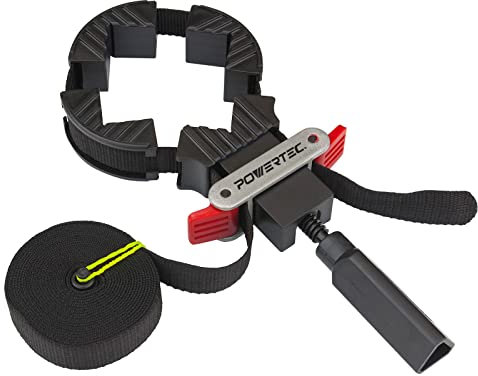 POWERTEC 71017 Serre-joint à dégagement rapide | Support de sangle de serrage pour cadre de travail du bois, vert, jaune