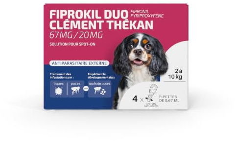 Fiprokil Duo Petits Chiens Clément Thékan (2-10 kg) - Anti-Puces/Tiques - Élimine parasites/Oeufs - Protège Jusqu’à 7 semaines l’Animal et 12 semaines l’Environnement - 4 pipettes Spot on